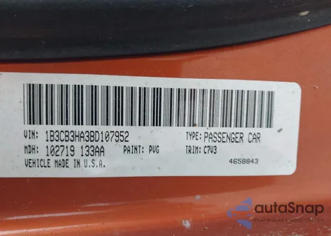 2011 Dodge Caliber Mainstreet z USA, uszkodzony, nr VIN 1B3CB3HA3BD107952